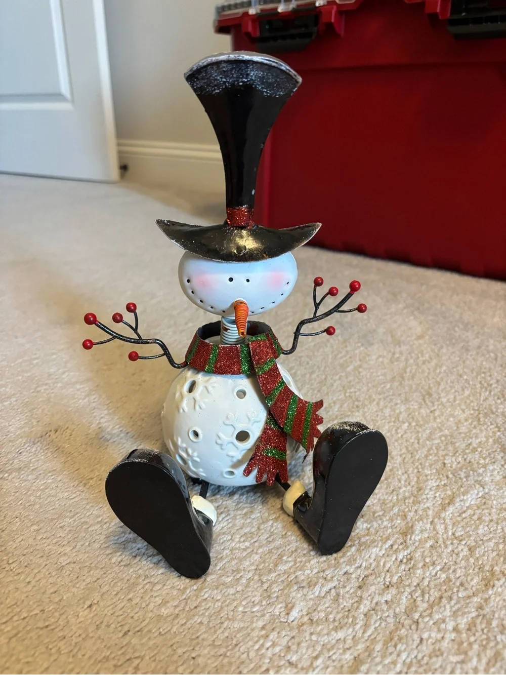 Pier 1 White Snowman Bobblehead Candle Holder